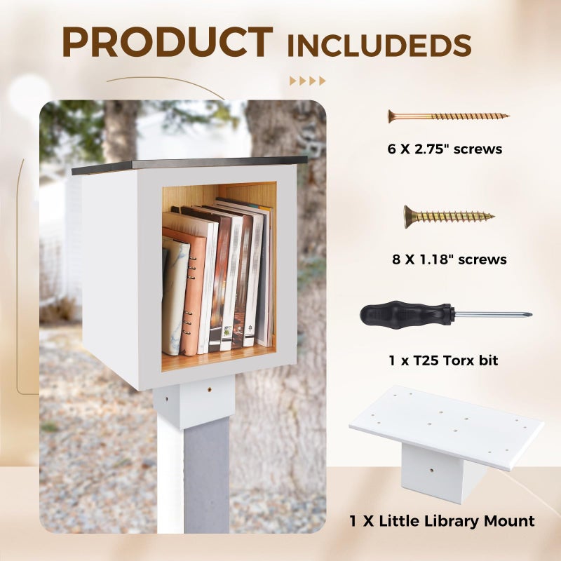 Threehoney Outdoor Little Library Mount 14x8x5.91 Inch Stable Wood Storage Box Bracket Holder Suitable for 4x4 Post with Mounting Accessories for Community Cabinet Lending Library Box(White) - Image 3
